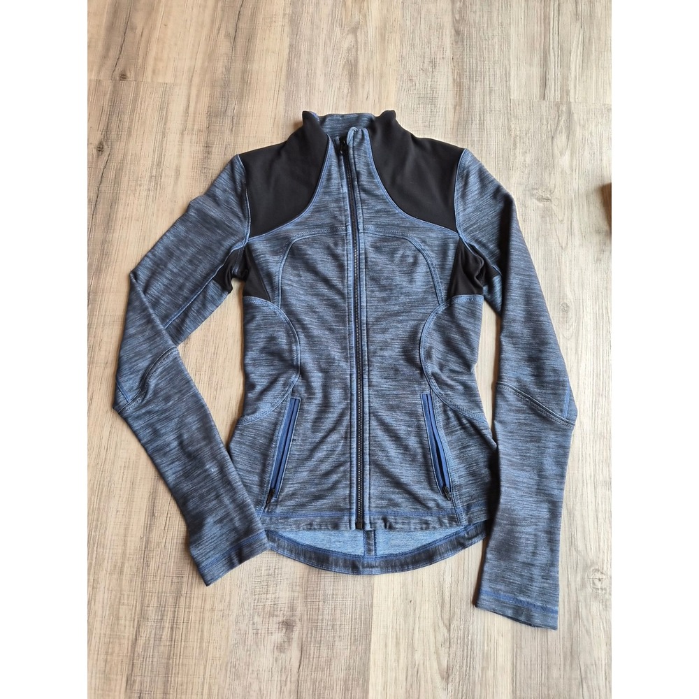 Lululemon Define Jacket Blue Space Dye Heathered Black Contrast Size 4 Full Zip